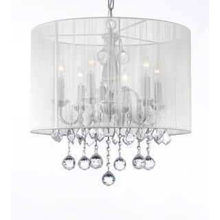 Gallery Chandelier 6 Lights with Crystals and Large White Shade