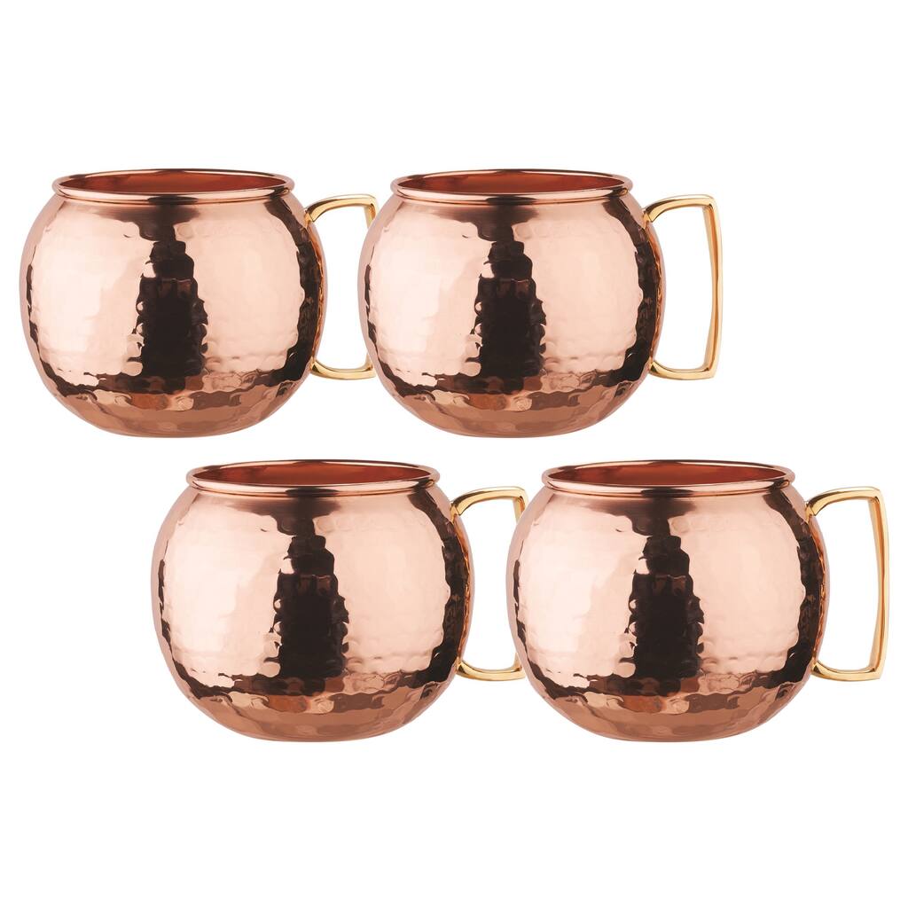 Old Dutch Solid CopperUnlined 32 oz. Hammered Globe Moscow Mule Mugs - Set of 4