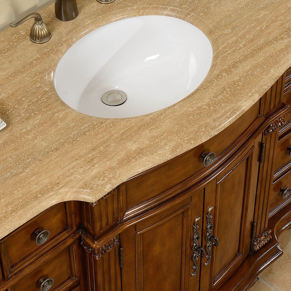 Silkroad Exclusive 32 Travertine Top Single Sink Bathroom Vanity - LTP-0126B-T-UWC-32