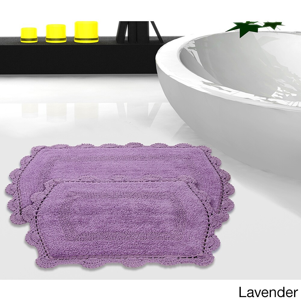 100 Percent Cotton Reversible Bath Rug With Crochet Lace Set Reversible Bath Rug With Crochet Lace