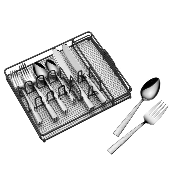 Mikasa Barletta Gourmet Basics 42-piece 18/0 Stainless Steel Hammered Finish Flatware Set with Caddy. Opens flyout.