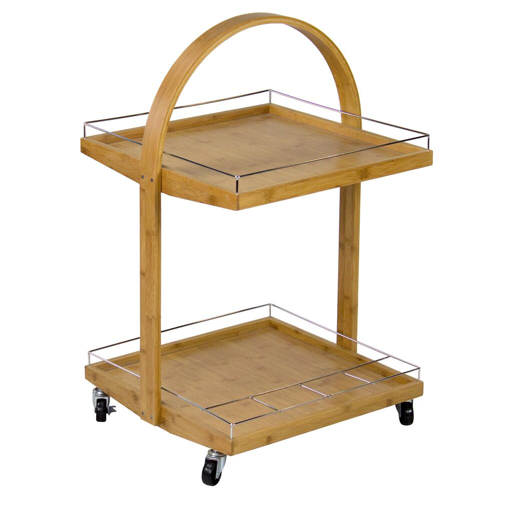 Modern Bamboo Rolling Bar Cart