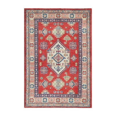Handmade One-of-a-Kind Vegetable Dye Kazak Wool Rug (Afghanistan) - 4' x 5'10