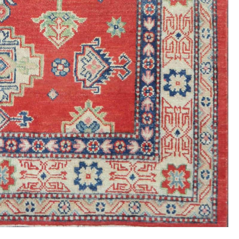 Handmade One-of-a-Kind Vegetable Dye Kazak Wool Rug (Afghanistan) - 4' x 5'10