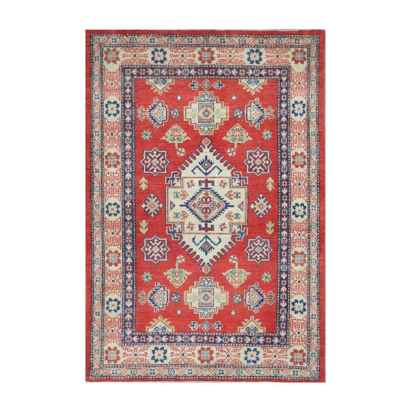 Handmade One-of-a-Kind Vegetable Dye Kazak Wool Rug (Afghanistan) - 4' x 5'10