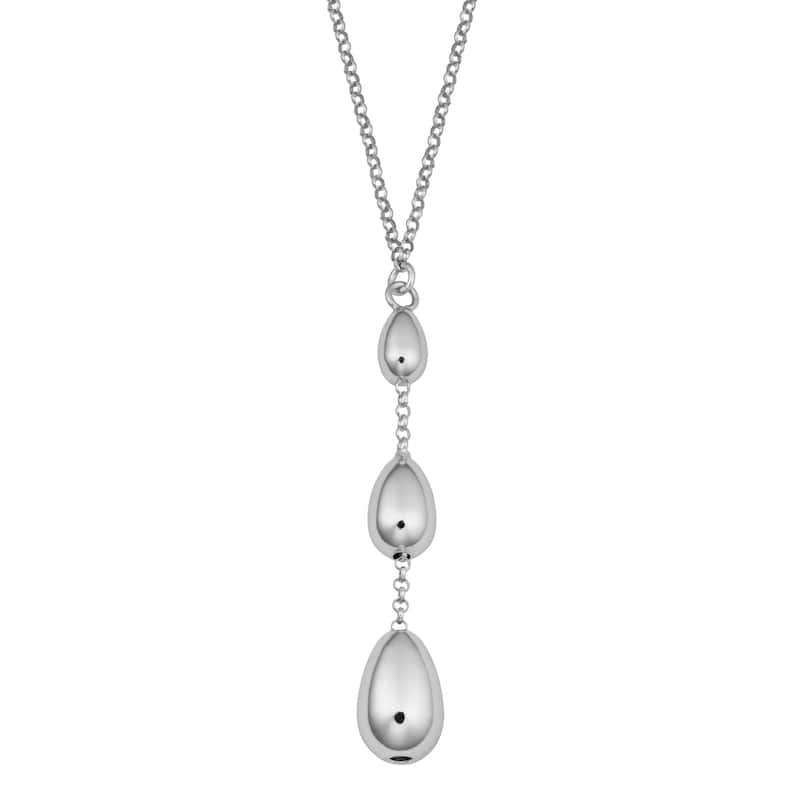 Argento Italia Rhodium Plated Sterling Silver Graduated Bead Adjustable Drop Necklace