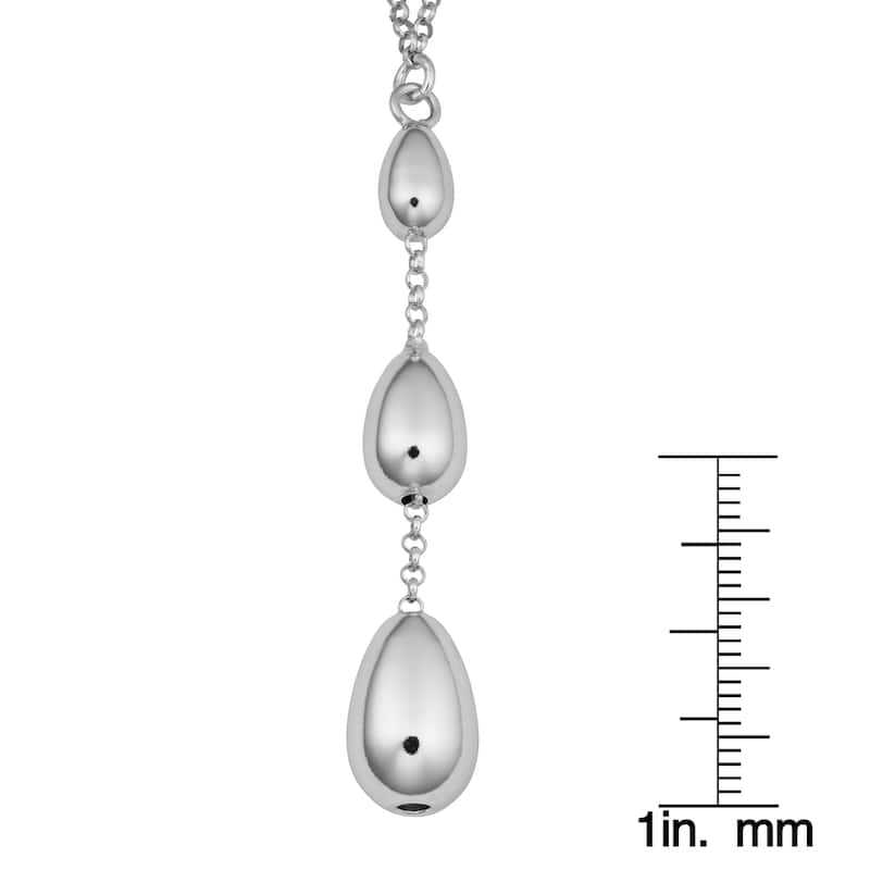 Argento Italia Rhodium Plated Sterling Silver Graduated Bead Adjustable Drop Necklace