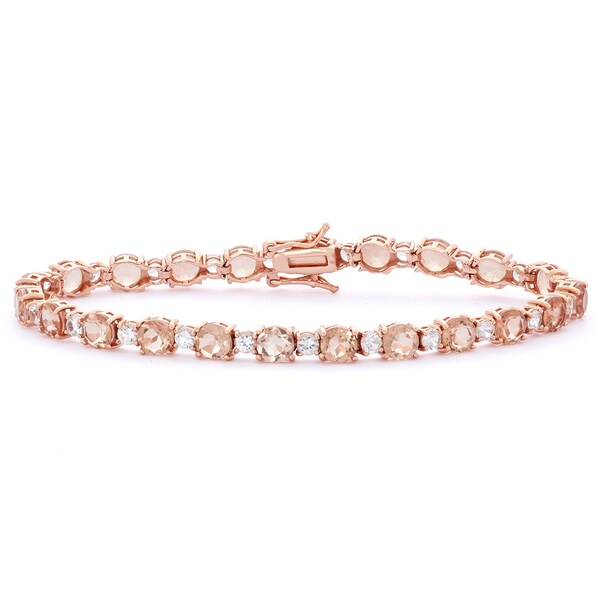 Gioelli Rose Gold Plated Silver Simulated Morganite And Created Gioelli Rose Gold Plated Silver Simulated Morganite And Created White Shire Tennis Bracelet