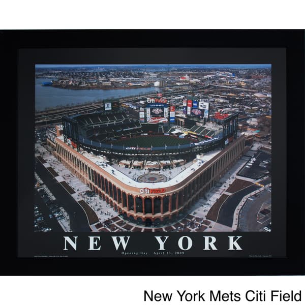 New York Mets Framed 5 x 7 Stadium Collage with a Piece of