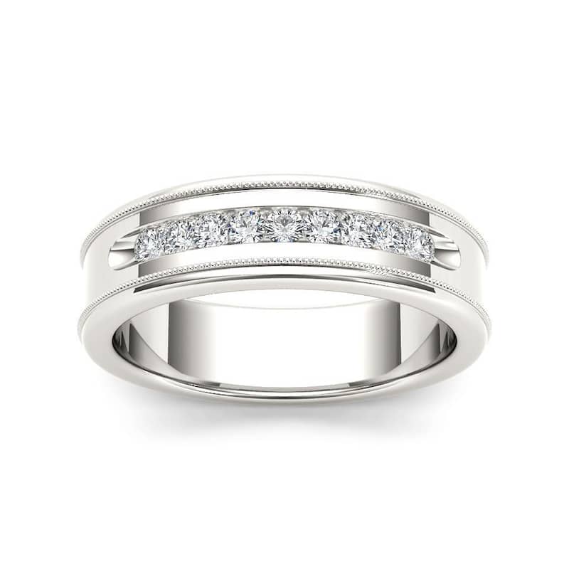 De Couer IGI Certified 14k White Gold 1/3ct TDW Diamond Men's Wedding Band - 9 - White