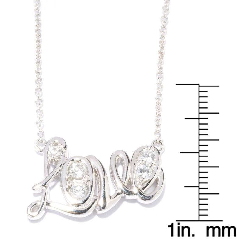 Sterling Silver White Zircon Inspirational 'LOVE' Necklace