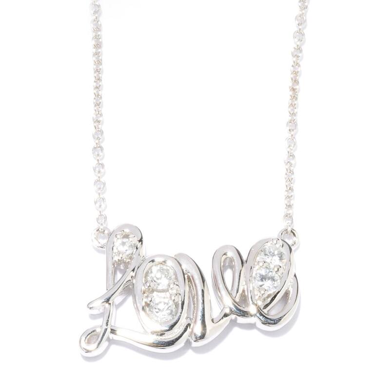 Sterling Silver White Zircon Inspirational 'LOVE' Necklace