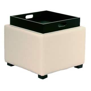 NPD Furniture Cameron Leather Square Storage Ottoman with Tray