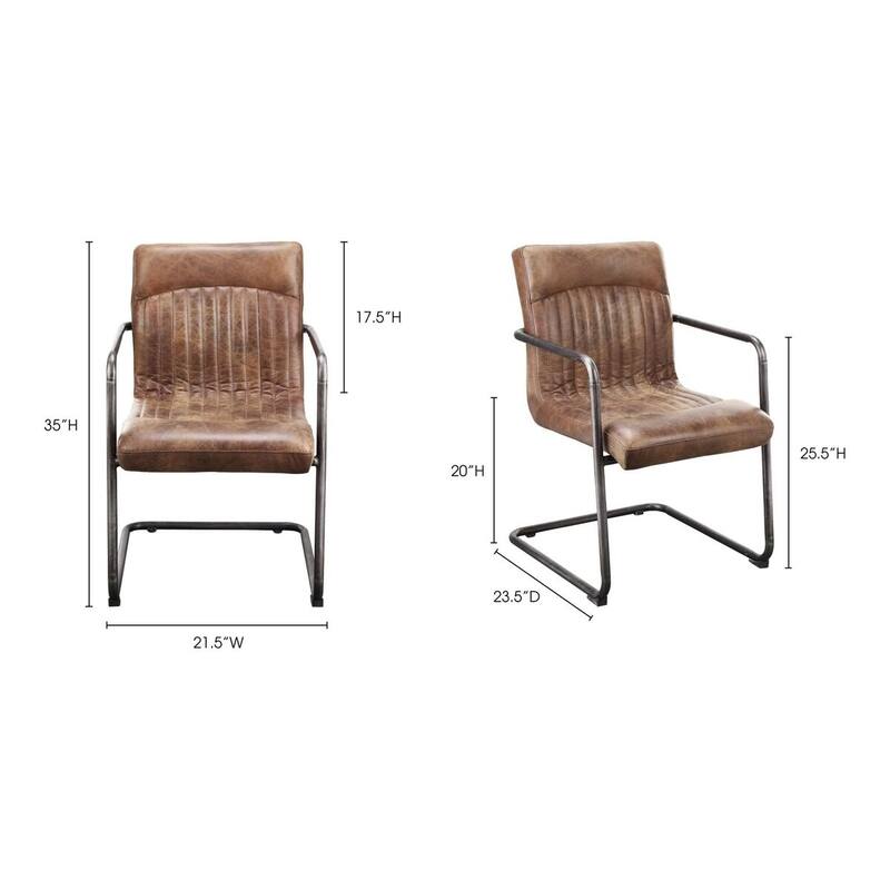 Aurelle Home Anatoli Leather and Iron Arm Chairs, Set of 2 - 28 x 52 x 23