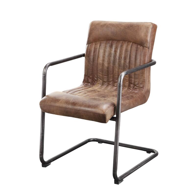 Aurelle Home Anatoli Leather and Iron Arm Chairs, Set of 2 - 28 x 52 x 23