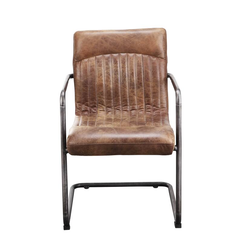 Aurelle Home Anatoli Leather and Iron Arm Chairs, Set of 2 - 28 x 52 x 23