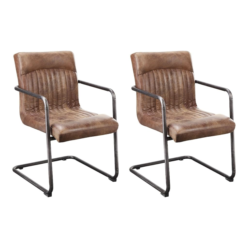 Aurelle Home Anatoli Leather and Iron Arm Chairs, Set of 2 - 28 x 52 x 23