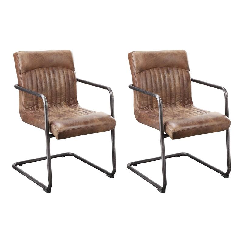 Aurelle Home Anatoli Leather and Iron Arm Chairs, Set of 2 - 28 x 52 x 23