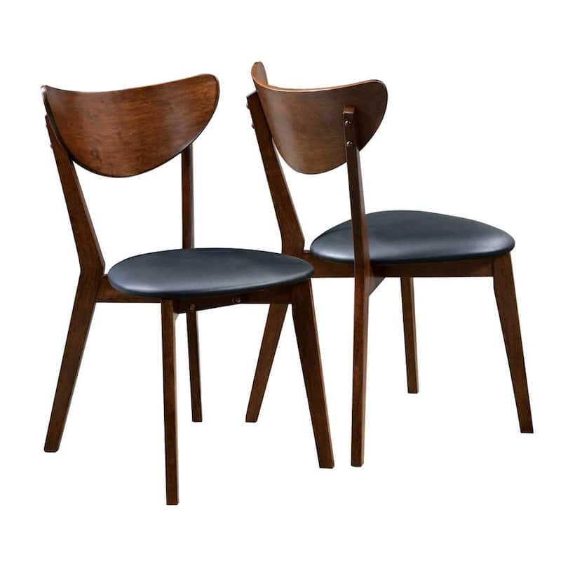 Retro Design Dark Walnut and Black Seat Dining Chairs (Set of 2)
