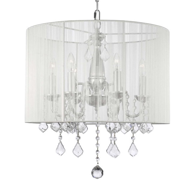 Swag Plug In Chandelier with Crystals and Large White Shade - 6 Lights (swag) - Chandeliers For Bedrooms by Overstock.com
