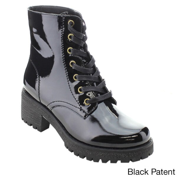 black patent military lace up boots