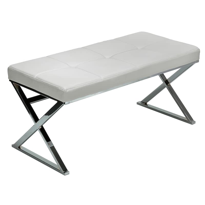 Silver Orchid Costello White Chrome Faux Leather Steel Entryway Bench