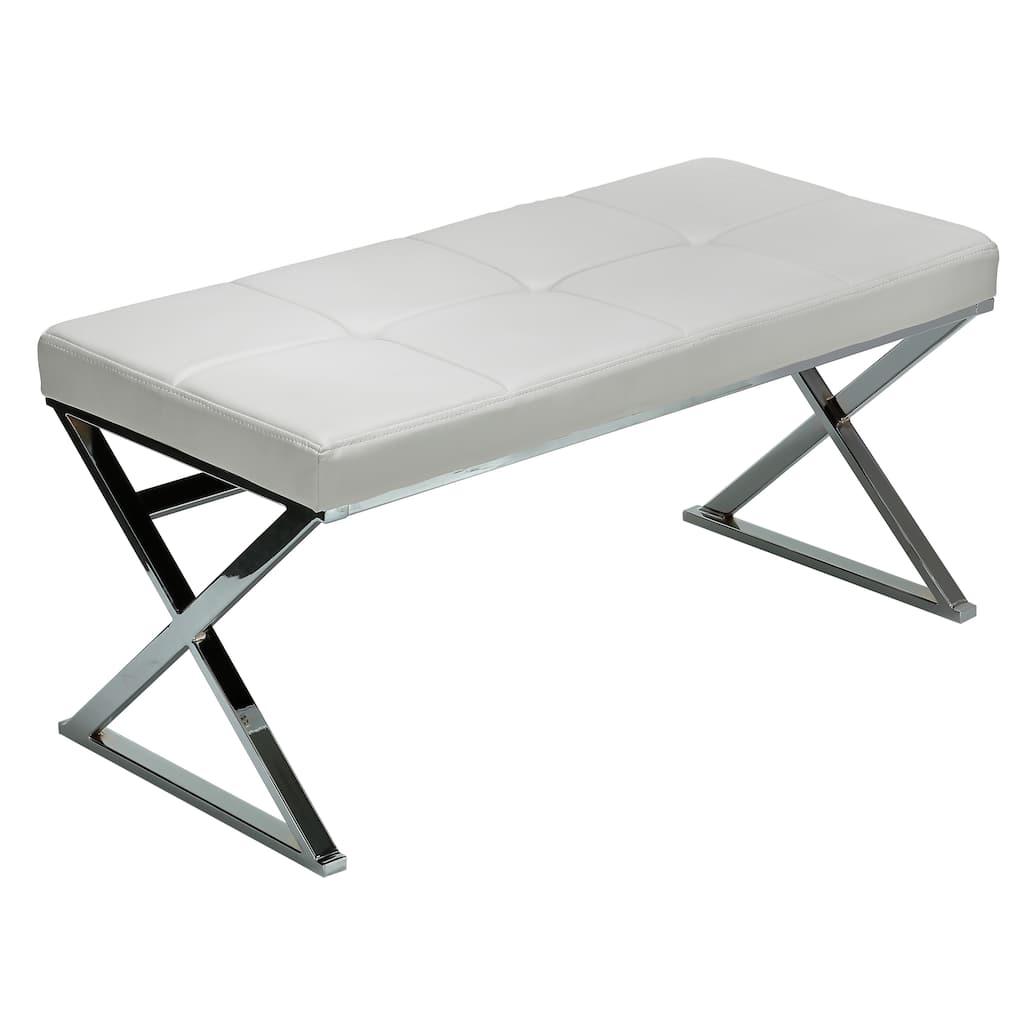 Silver Orchid Costello White Chrome Faux Leather Steel Entryway Bench