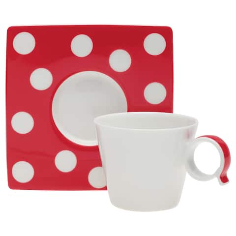 Red Vanilla Freshness Dots Red Espresso Cup / Saucer Set of 6