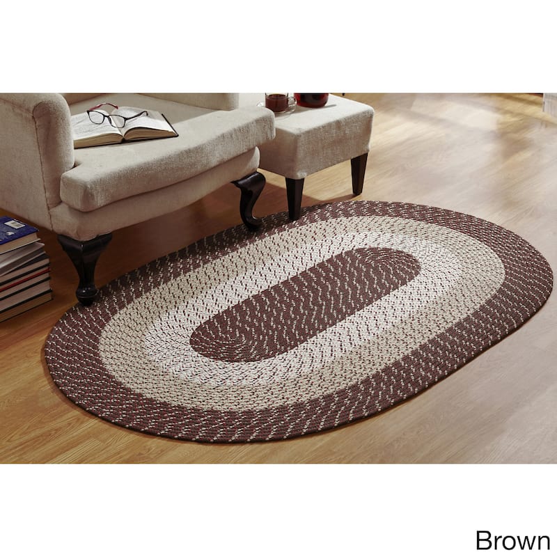 Better Trends Country Braid Collection 2-Piece Set Durable & Stain Resistant Reversible Chair Pads with Ties - Brown Stripe - 5'4" x 8'4" Oval