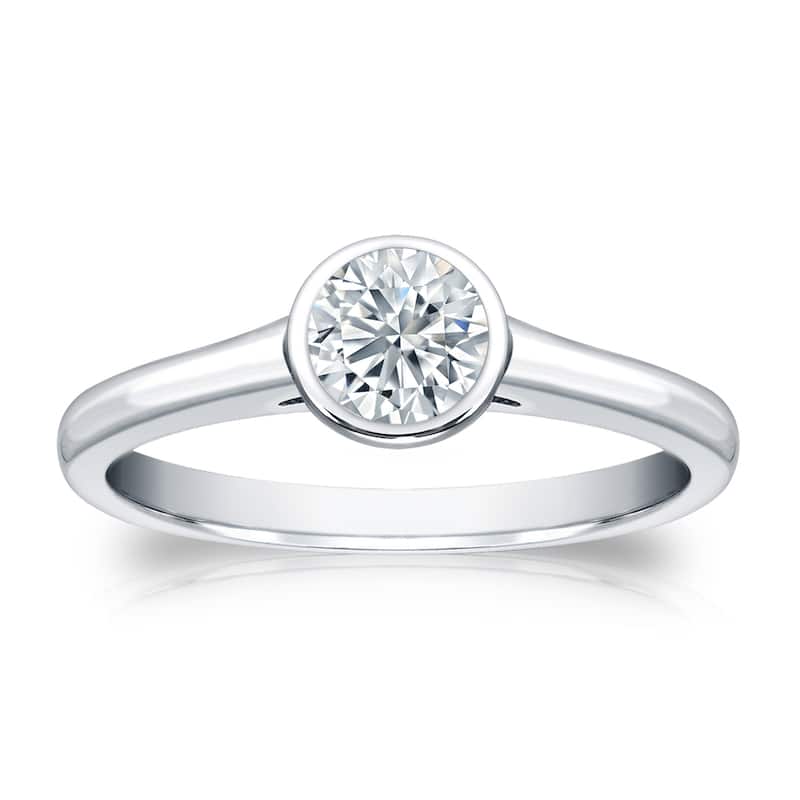 Auriya Platinum 1/2ctw Bezel-set Solitaire Diamond Engagement Ring H-I, SI1-SI2