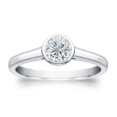 Auriya Platinum 1/2ctw Bezel-set Solitaire Diamond Engagement Ring H-I, SI1-SI2