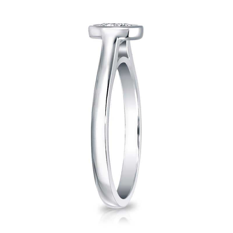 Auriya Round Bezel Set 3/4ct TDW Diamond Solitaire Engagement Ring Platinum