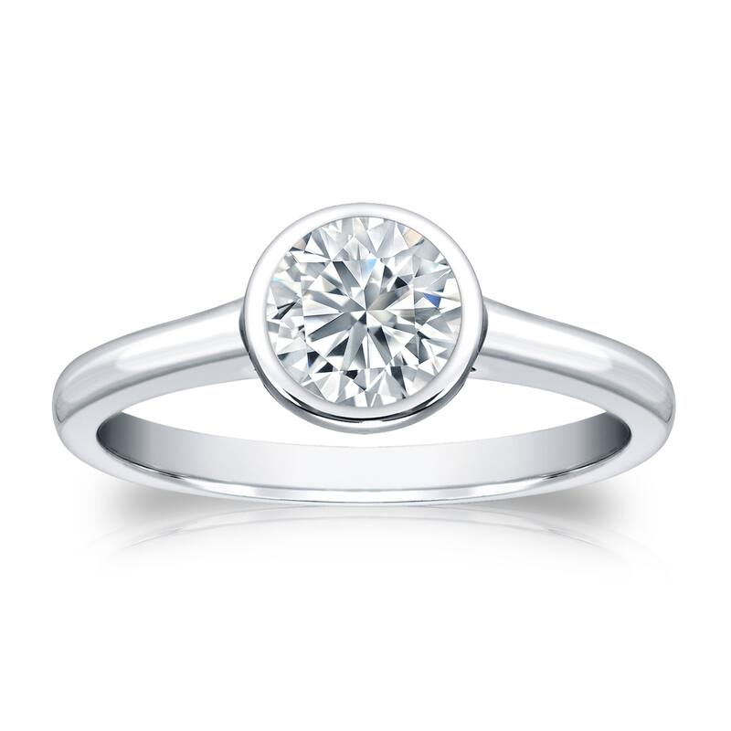 Auriya Round Bezel Set 3/4ct TDW Diamond Solitaire Engagement Ring Platinum - 4