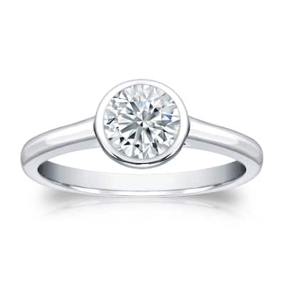 Auriya Round Bezel Set 3/4ct TDW Diamond Solitaire Engagement Ring Platinum