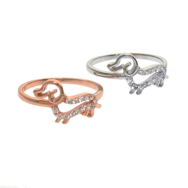Eternally Haute Solid Sterling Silver Pave Cubic Zirconia Dachshund Dog Ring