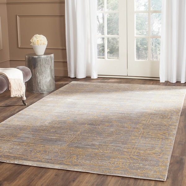 Safavieh Valencia Grey/ Gold Distressed Silky Polyester Rug - 9' x 12'