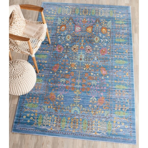 Safavieh Valencia Blue/ Multi Distressed Silky Polyester Rug - 9' x 12'