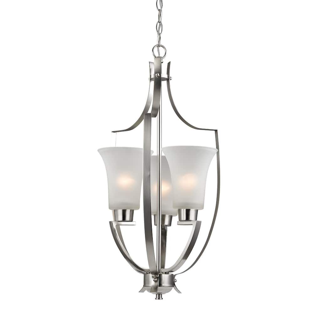 Elk Home Foyer Brushed Nickel With White Glass 3 Light Pendant