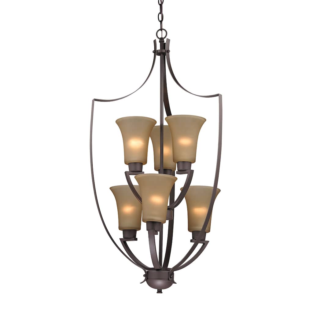 Elk Home Foyer Oiled Bronze With Light Amber Glass Shade Chandelier
