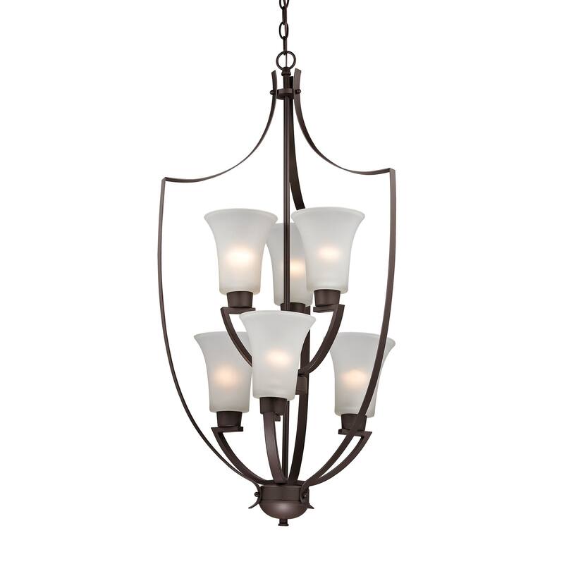 Elk Home Foyer Oil Rubbed Bronze With White Glass Chandelier