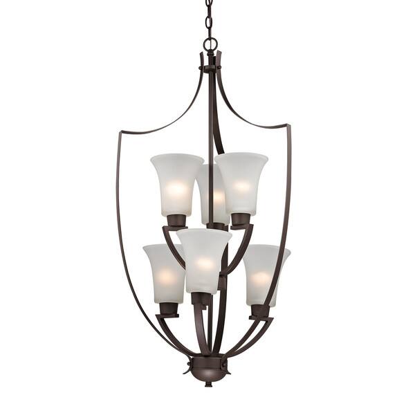 slide 1 of 1, Elk Home Foyer Oil Rubbed Bronze With White Glass Chandelier