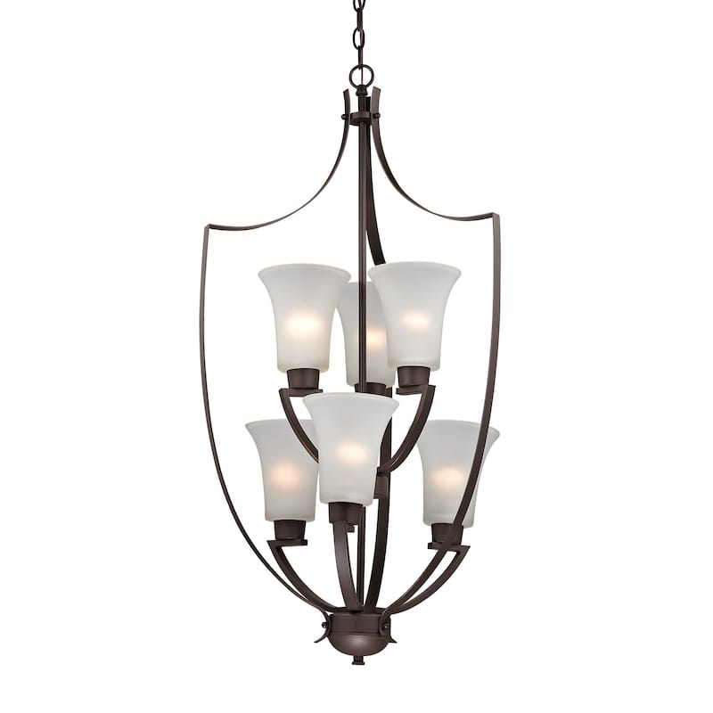 Elk Home Foyer Oil Rubbed Bronze With White Glass Chandelier