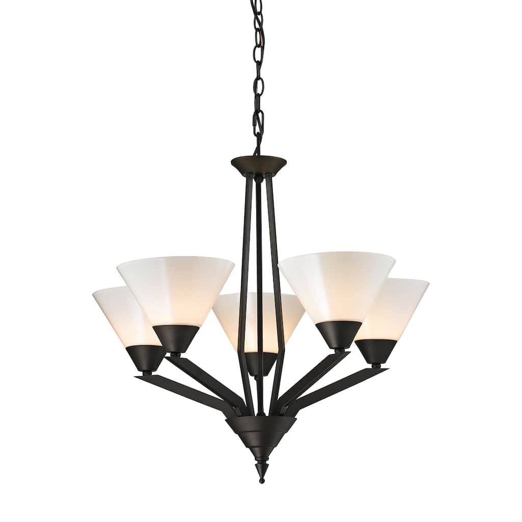 Elk Home Tribecca Oiled Bronze With White Glass Shade Chandelier