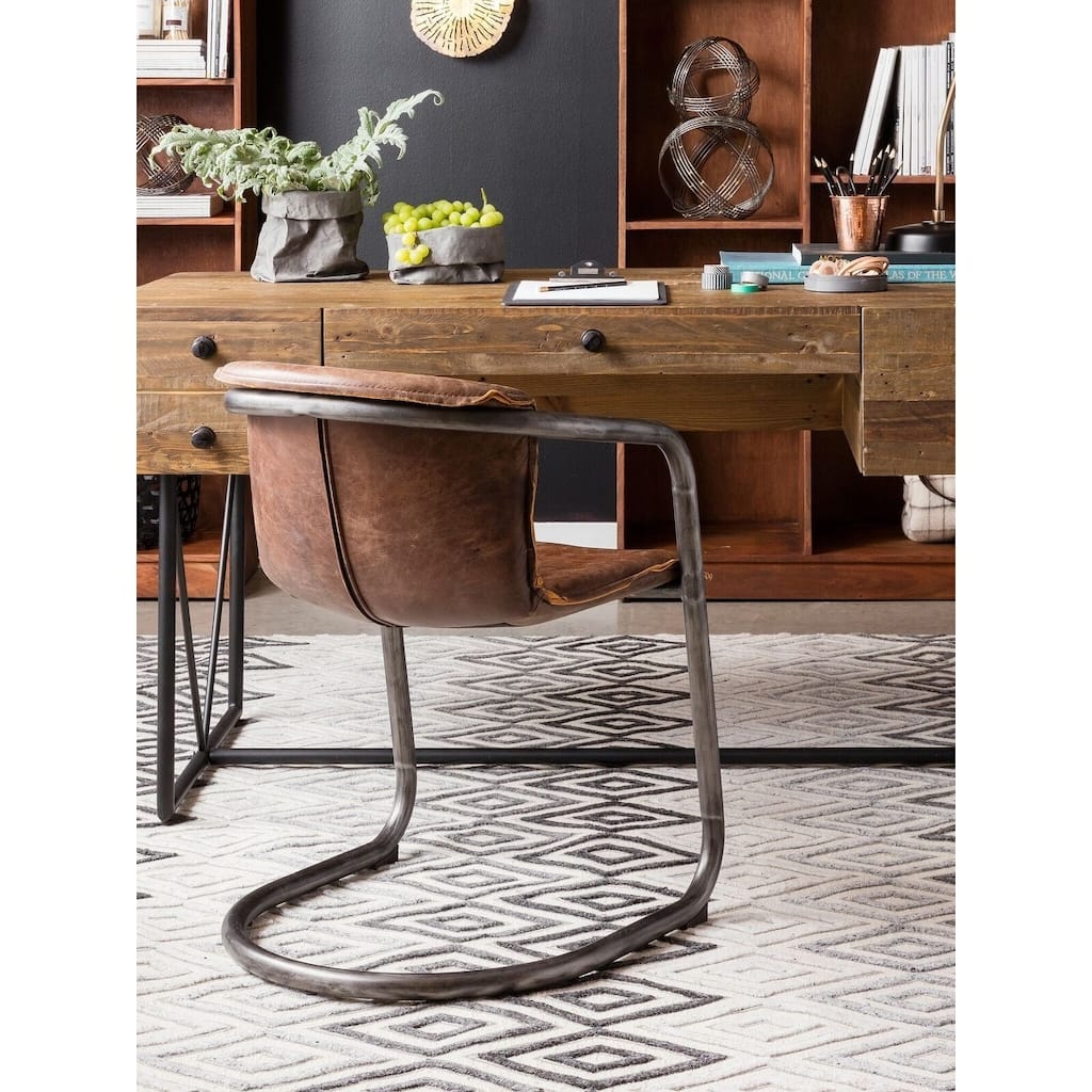 Aurelle Home Distressed Rustic Leather Accent Chair (Set of 2)