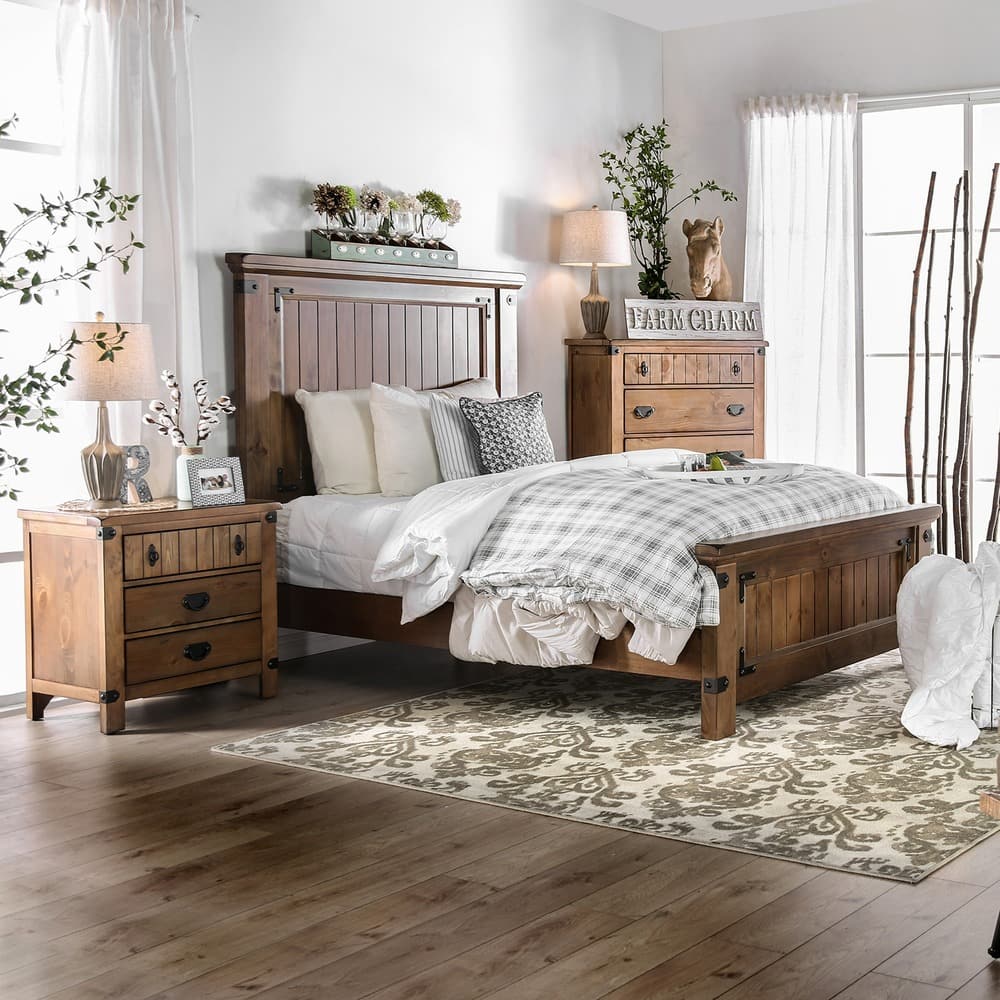 Sierren Country Brown Wood 3-Piece Panel Bedroom Set with USB Port by ...