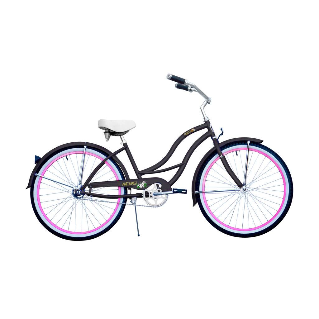 Micargi Tahiti 26-inch Matte Black/ Pink Rim Beach Cruiser