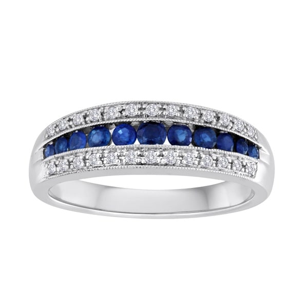 Shop Platinaire 1/8ct TDW Diamond Sapphire Wedding Band - White I-J ...