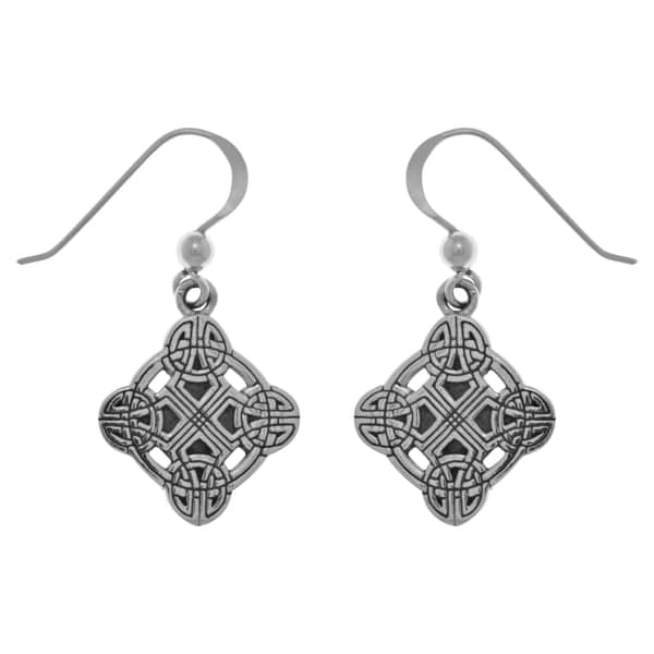 CGC Sterling Silver Celtic Irish Clonmacnoise Cross Dangle Earrings