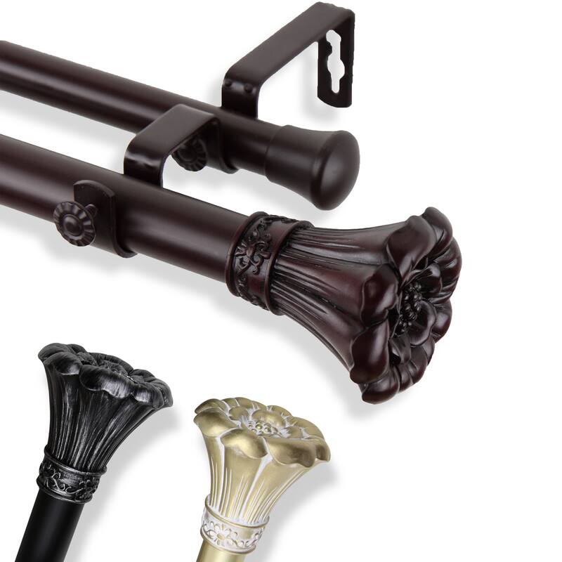InStyleDesign Floweret 1 Inch Diameter Adjustable Double Curtain Rod
