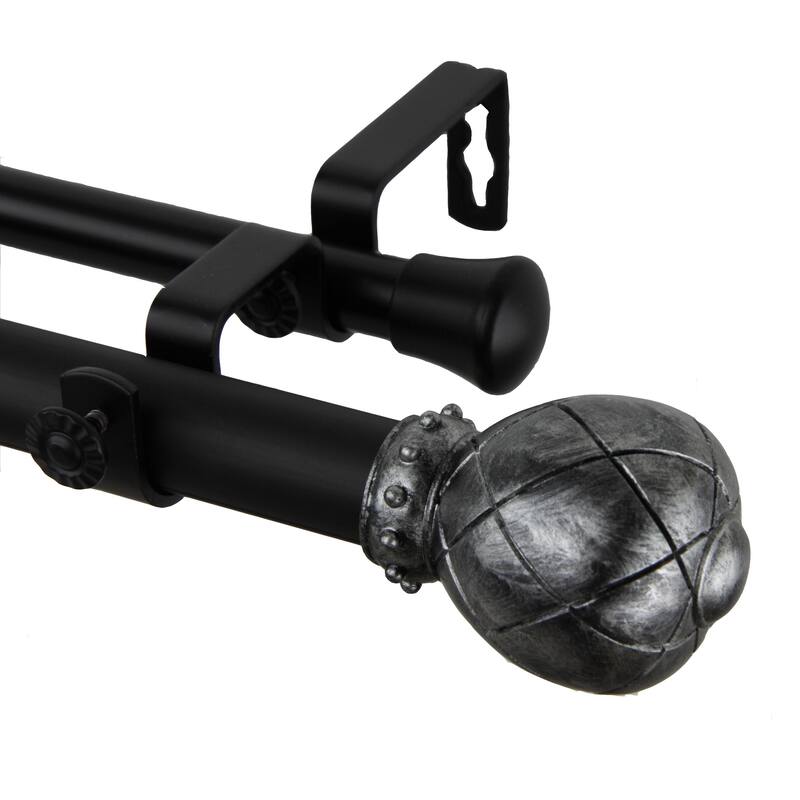 InStyleDesign Emperor 1 Inch Diameter Adjustable Double Curtain Rod - 28 to 48 inches - Black